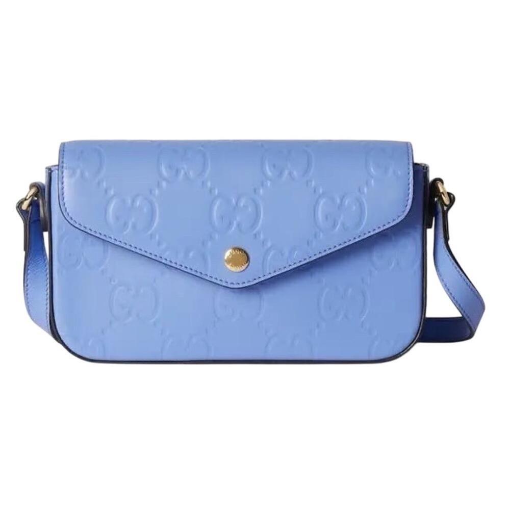 Gucci GG Shoulder Bag Women's Lilac Blue Leather Crossbody and Wallet